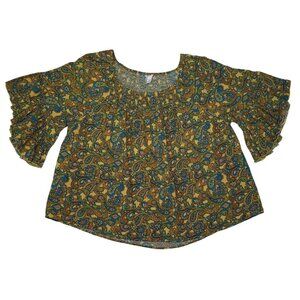 Cato Womens Paisley Print Smocked Blouse 3/4 Ruffle Sleeves Size 18/20W